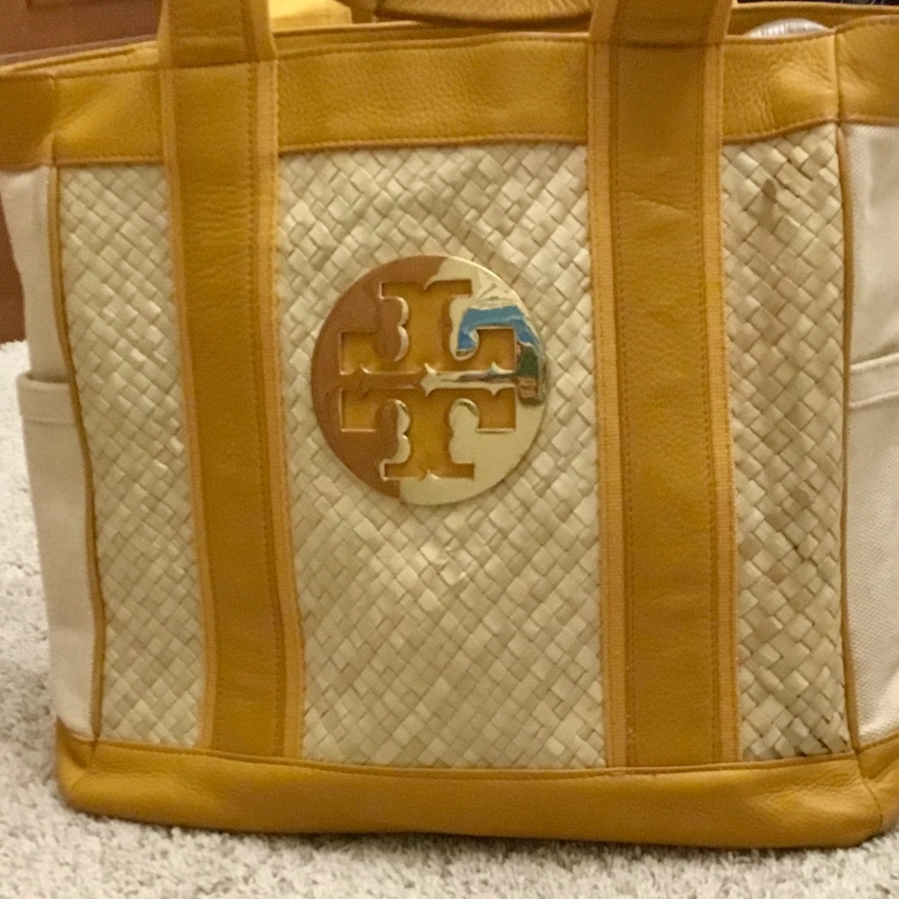 Tory Burch Mustard and Cream Tote